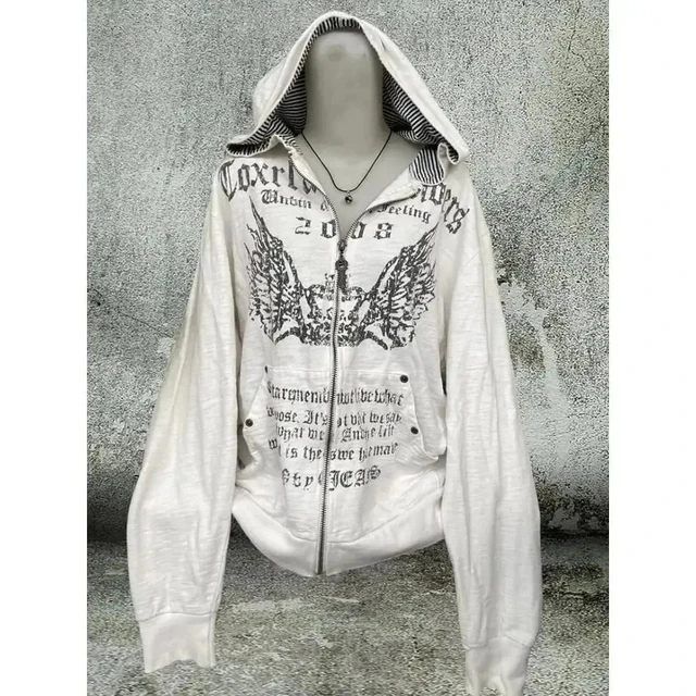 Gohic Vintage Sweatshirts Women's Jackets White Print Tunic Hooded Y2k Coat Streetwear Fashion Casual Hoodies Tops Ropa Mujer