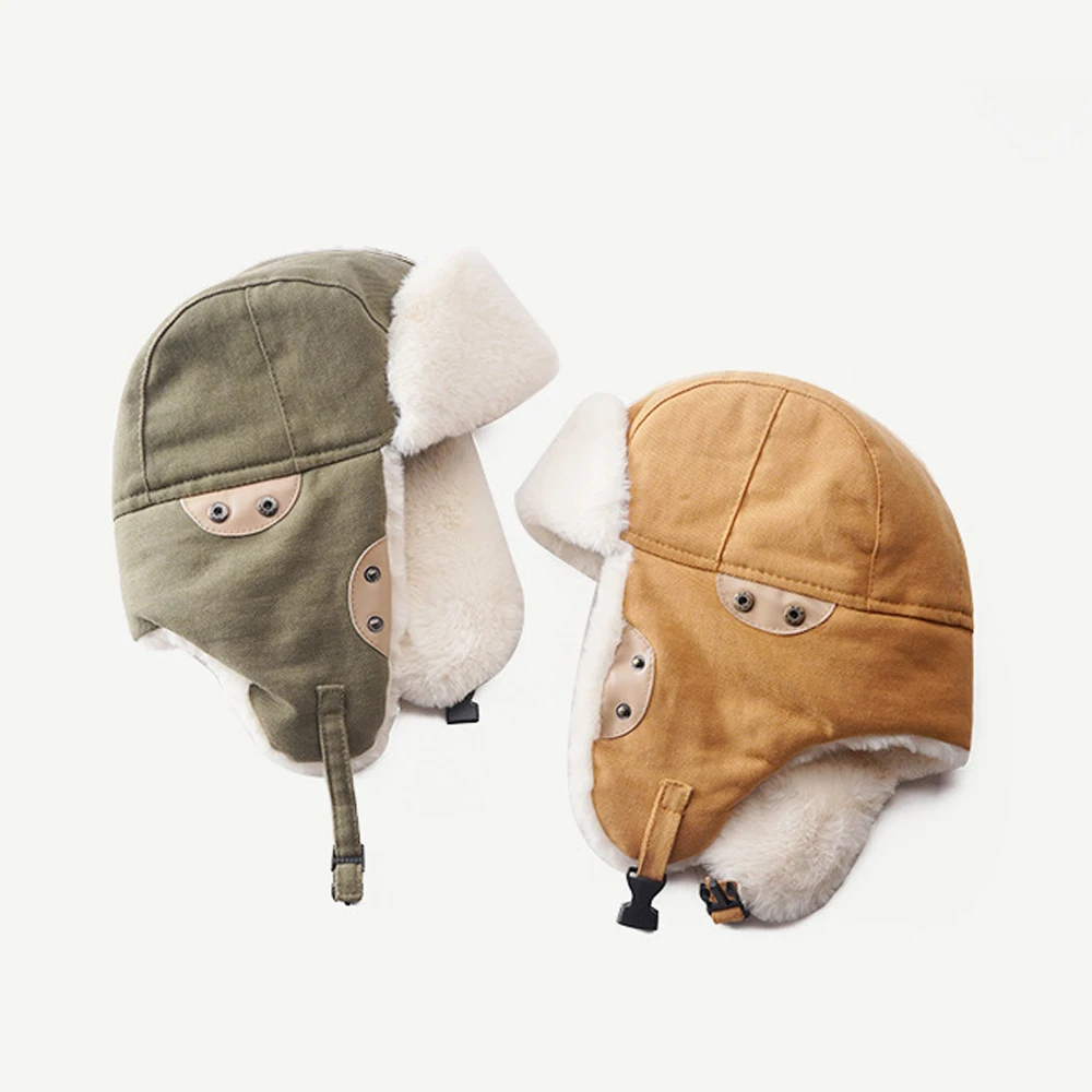 Winter Earflap Bomber Hats Cotton Lamb Hair Ear Protectors Russian Hat Plush Thicken Windproof Mountaineering Ski Snow Pilot Cap