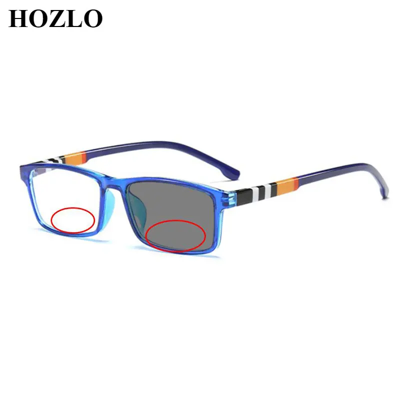

Fashion Rectangle Photochromic Bifocal Reading Glasses for Women Men Spring Hinge Presbyopic Hyperopia Sunglasses Look Near Far