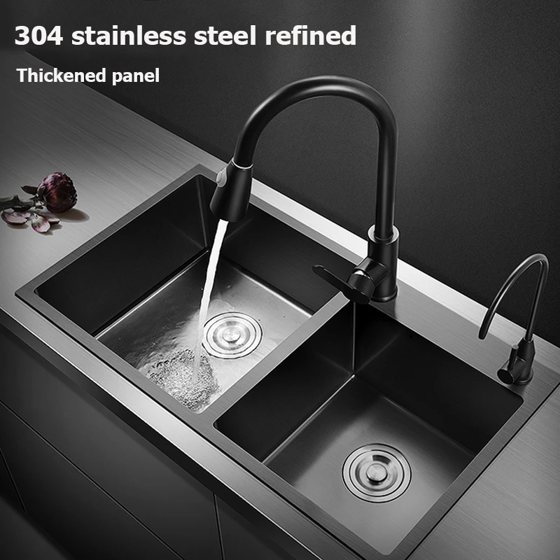 黒のステンレス製キッチンシンク ダブルボウル ナノ ダブルシンク シームレス溶接 ホームシンク キッチンアイテム 蛇口セット Aliexpress Home Improvement 黒のステンレス製キッチンシンク ダブルボウル ナノ ダブルシンク シームレス溶接 ホームシンク キッチンアイテム 蛇口セット Aliexpress Home Improvement