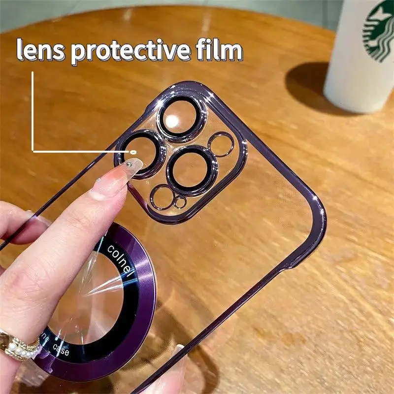 Luxury Noble For Magsafe Wireless Charge Hard  Borderless Case Clear For iPhone 11 15 14 13 12 Pro Max Magnetic Clear Cover Men