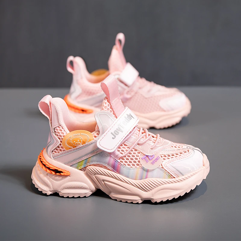 

2023 Girls Sneakers Fashion Light Mesh Shoes Kids Summer Children Autumn Air Tenis Pink Sport Running Net Footwear Student Black