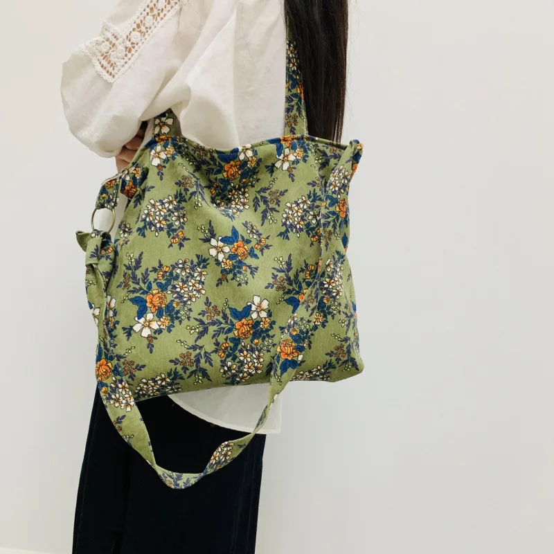 Corduroy Floral Retro Cloth Bag Shoulder Bag Crossbody Bag Fresh Women's Bag Horizontal Zipper