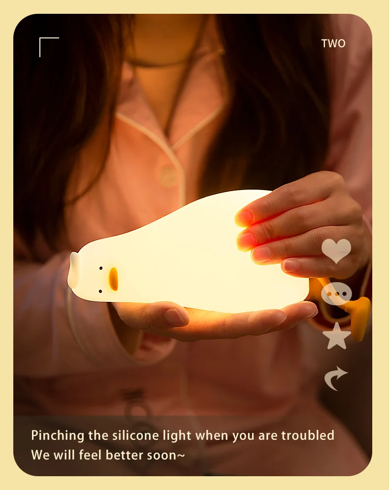 Duck Rechargeable Led Night Light Pat Silicone Lamp Bedside Cartoon Cute Nightlights For Home Room Decor