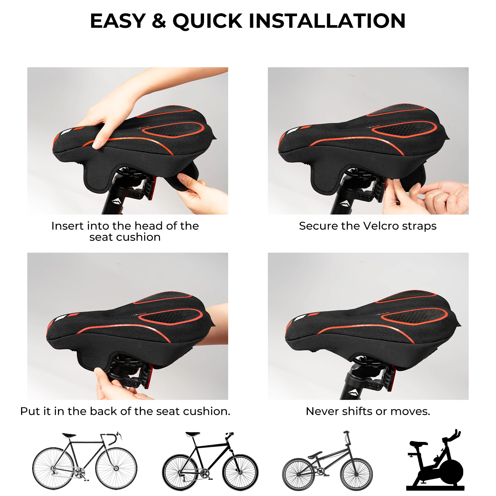 YOUNGDO 자전거 시트 쿠션 커버, 편안한 통기성 사이클링 젤 패드, MTB 산악 로드 바이크, 야외 자전거 새들 쿠션