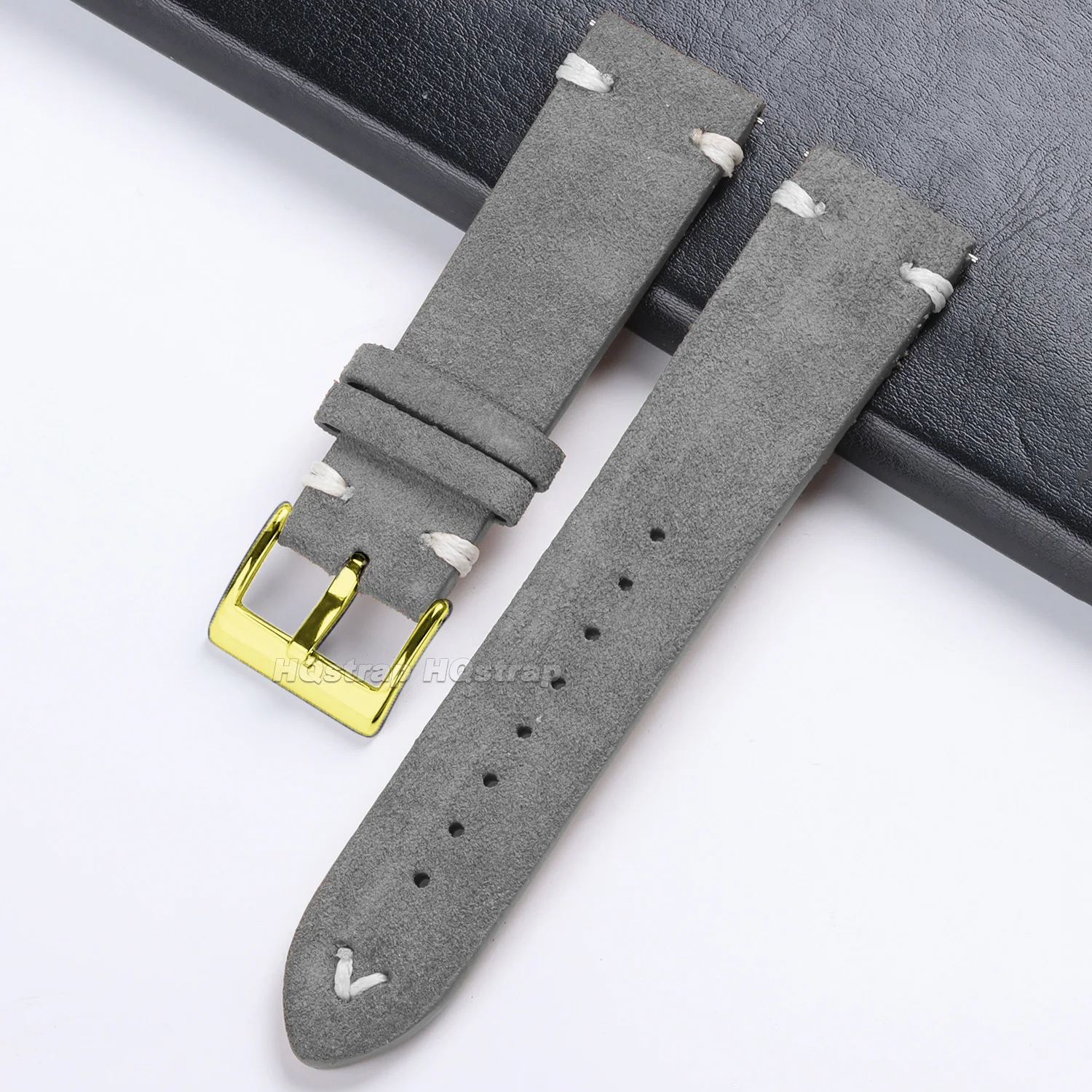 Luxurious Gold Buckle Vintage Suede Leather Strap with Quick Release
