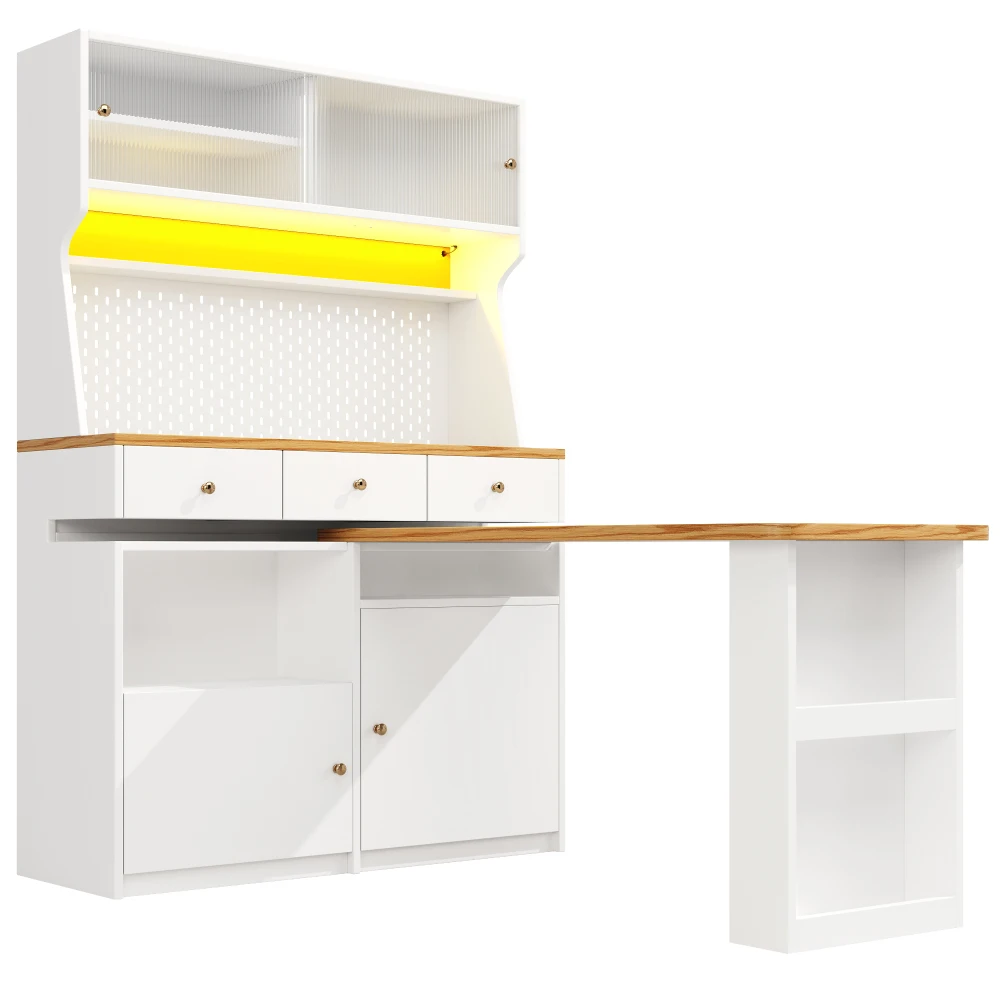 Hoher Küchenschrank, Mehrzweck-Aufbewahrungsbuffet mit 2 Türen und 3 Schubladen, vielseitiger Snack-Schrank/Schreibtisch/Tischschrank – Detail 20