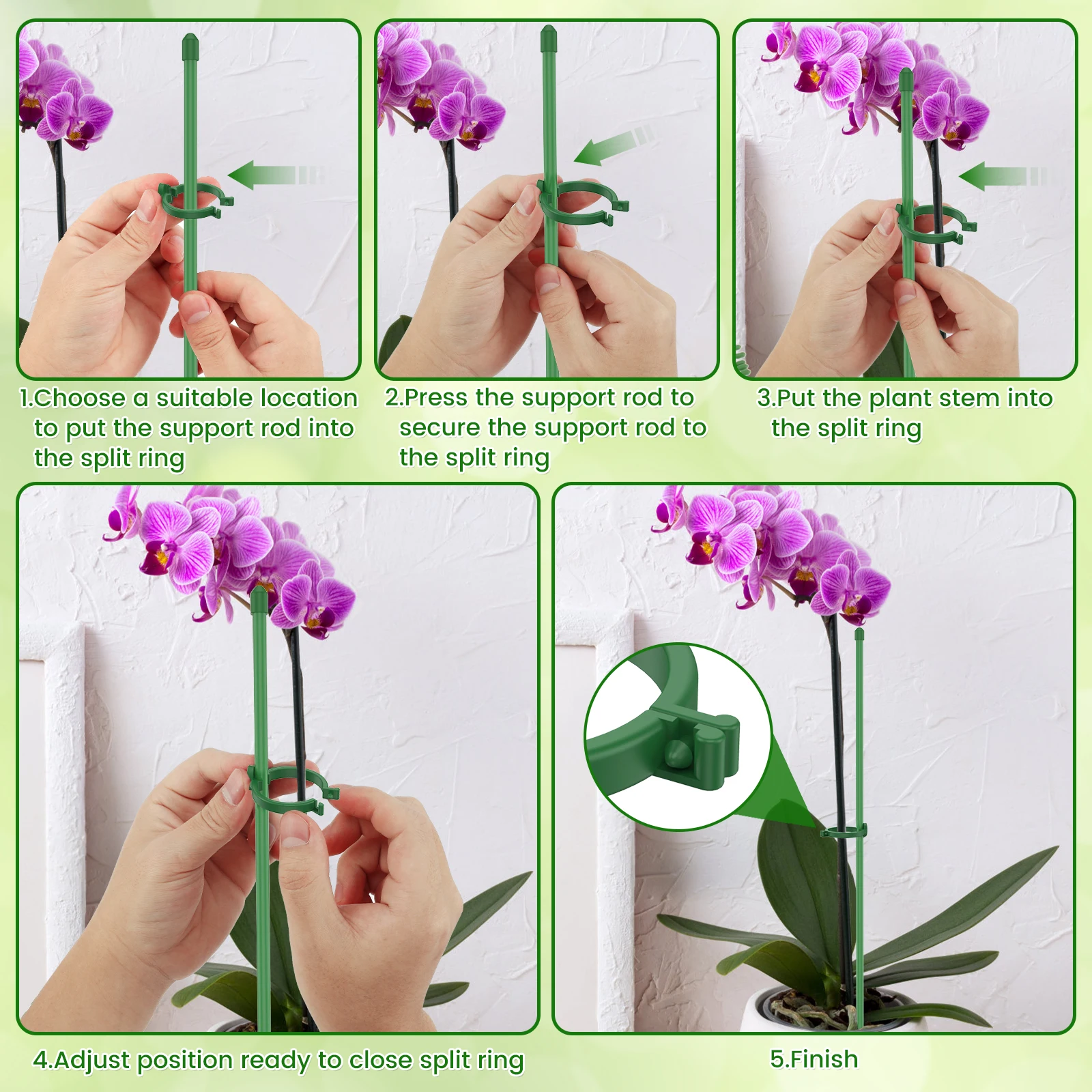5/30Pcs 조정 가능한 식물 지원 스테이크 클립 및 연결 파이프 스틱이있는 식물 등반 극 분리형 성장 지원 링