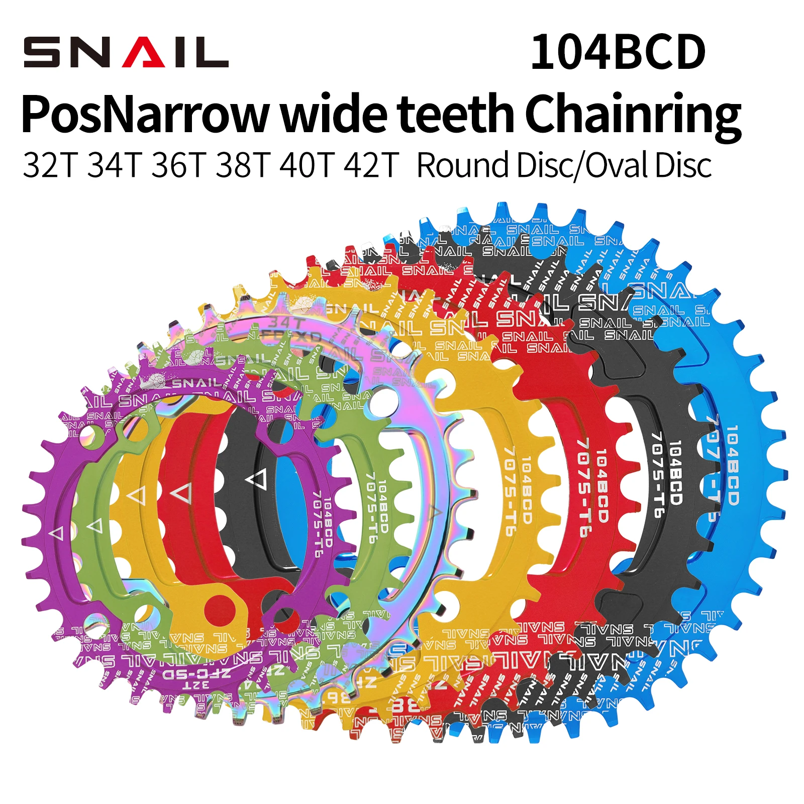 Bike Chainring SNAIL 104BCD/96BCD Bicycle Chainwheel Wide and Narrow Teeth 32T/34T/36T/38T Round /oval Disc Single Chainring For Shimao/SRAM