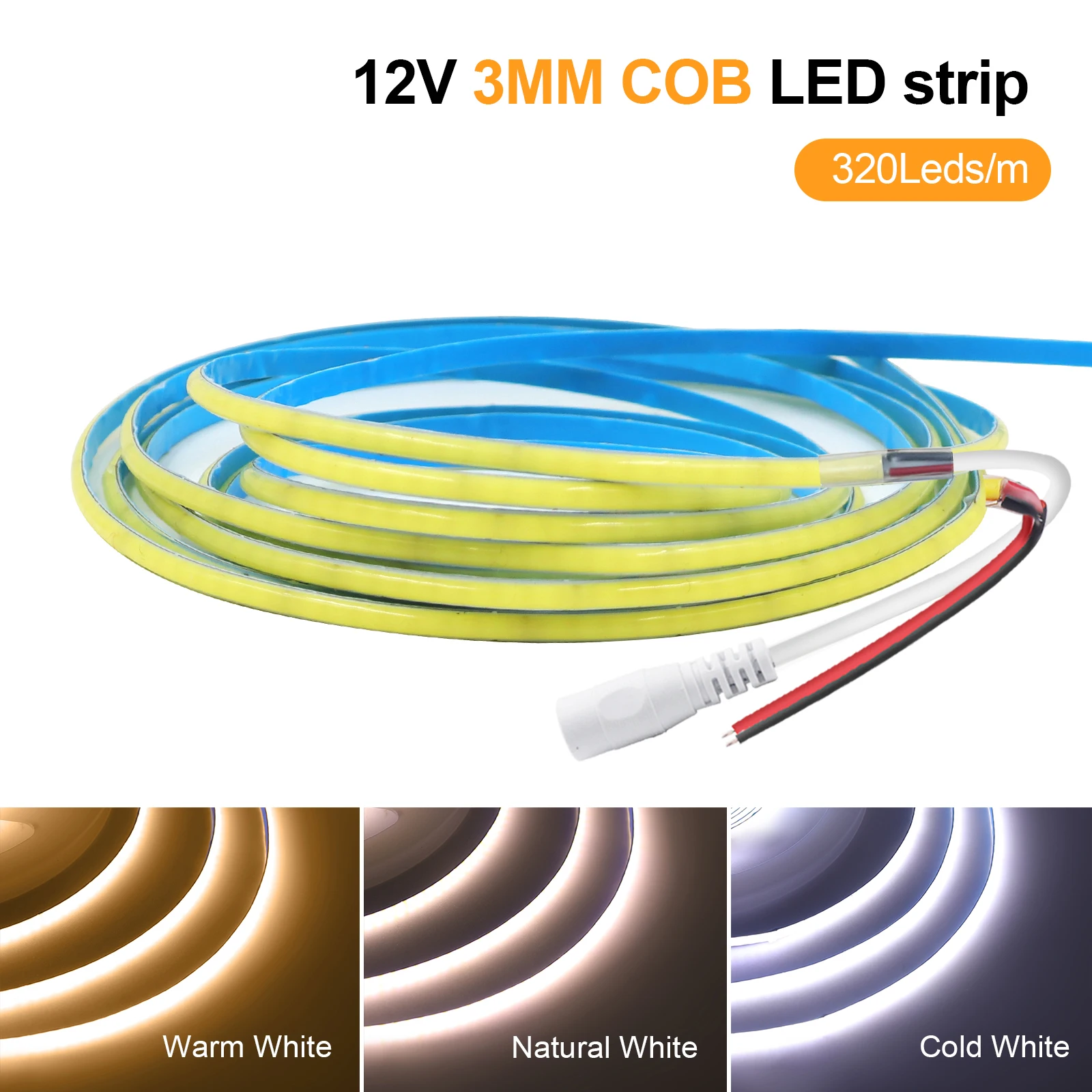 DC5V 12V COB Streifen 3MM 5MM 8MM 320LEDs/m FOB LED Licht Bar 3000K 4000K 6000K Flexible Band Seil Cob LED Streifen Linear Beleuchtung – Detail 17