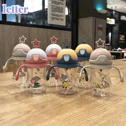 Taza de agua con pajita para niños y bebés, vaso de dibujos animados creativos de 380ML, taza portátil para aprender a beber, hervidor a prueba de fugas, para exteriores