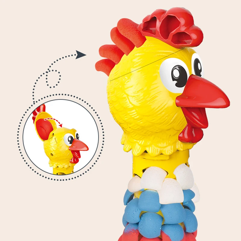 Dough Feather Chicken Toy Set for Kids Bald Hens Press to Grow Feather & Lay Eggs Dough Non-Toxic NSV