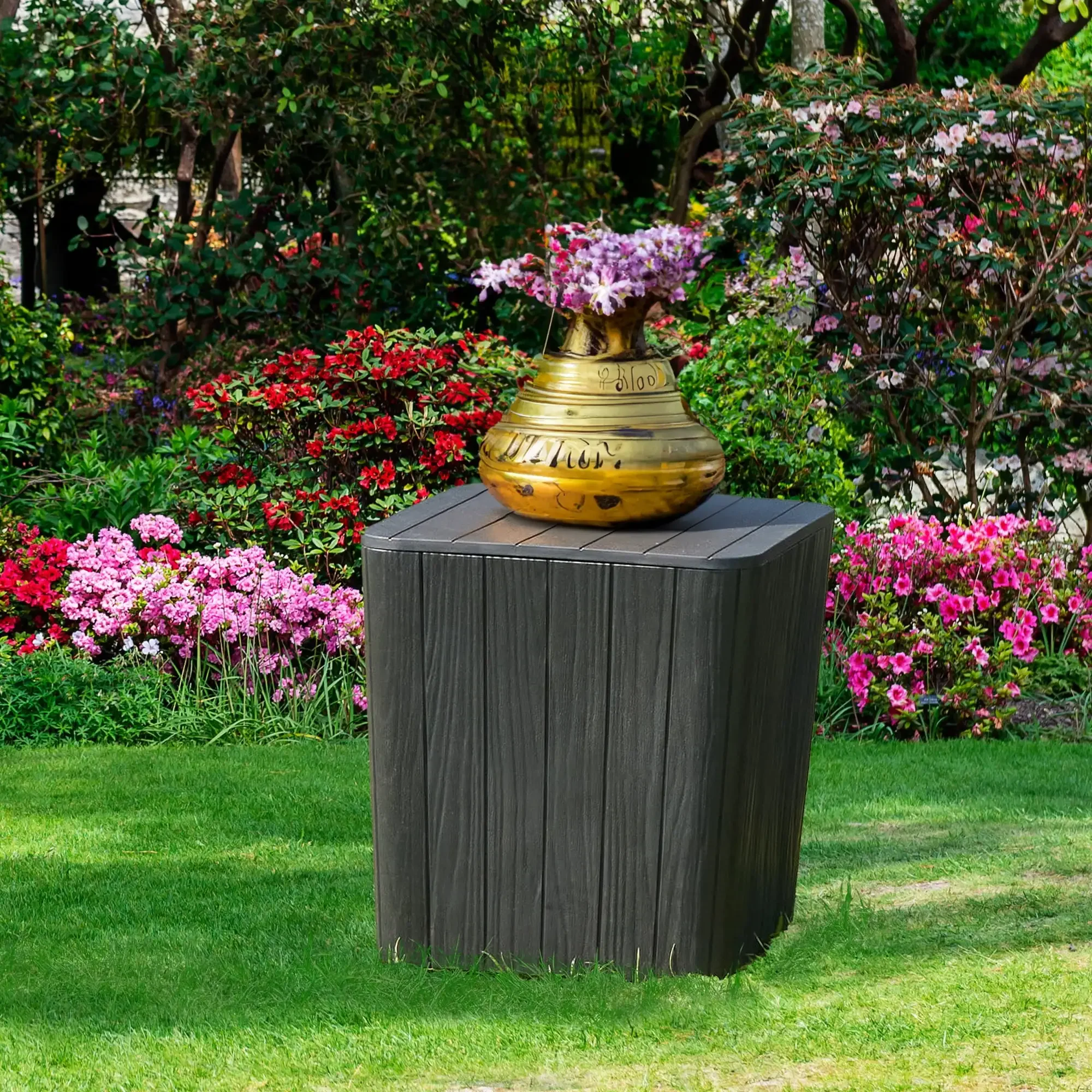 

11.5 Gallon Outdoor Resin Deck Box,Small Patio Container Side Table with Extra Storage for Patio Decor and Cushions