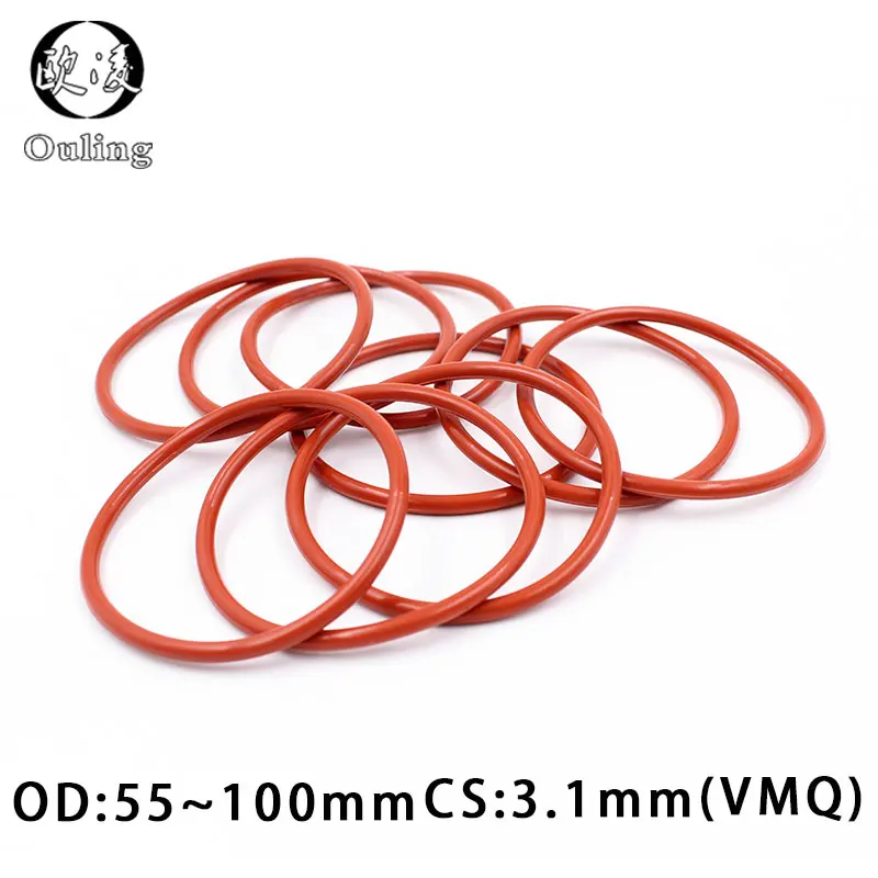 

2pcs/lot Red Silicon Rings Silicone/VMQ O ring CS3.1mm Thickness OD55/60/100mm Rubber O-ring Seal Sealing Gasket Sanitary Washer