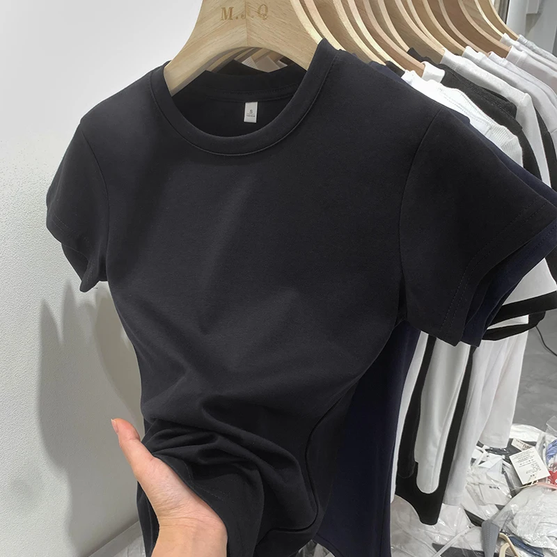 المرأة موضة جديدة بلون قمة الصيف سليم صالح س الرقبة قصيرة الأكمام تي شيرتات قطن أنثى ملابس الشارع الشهير أساسيات تيز 4