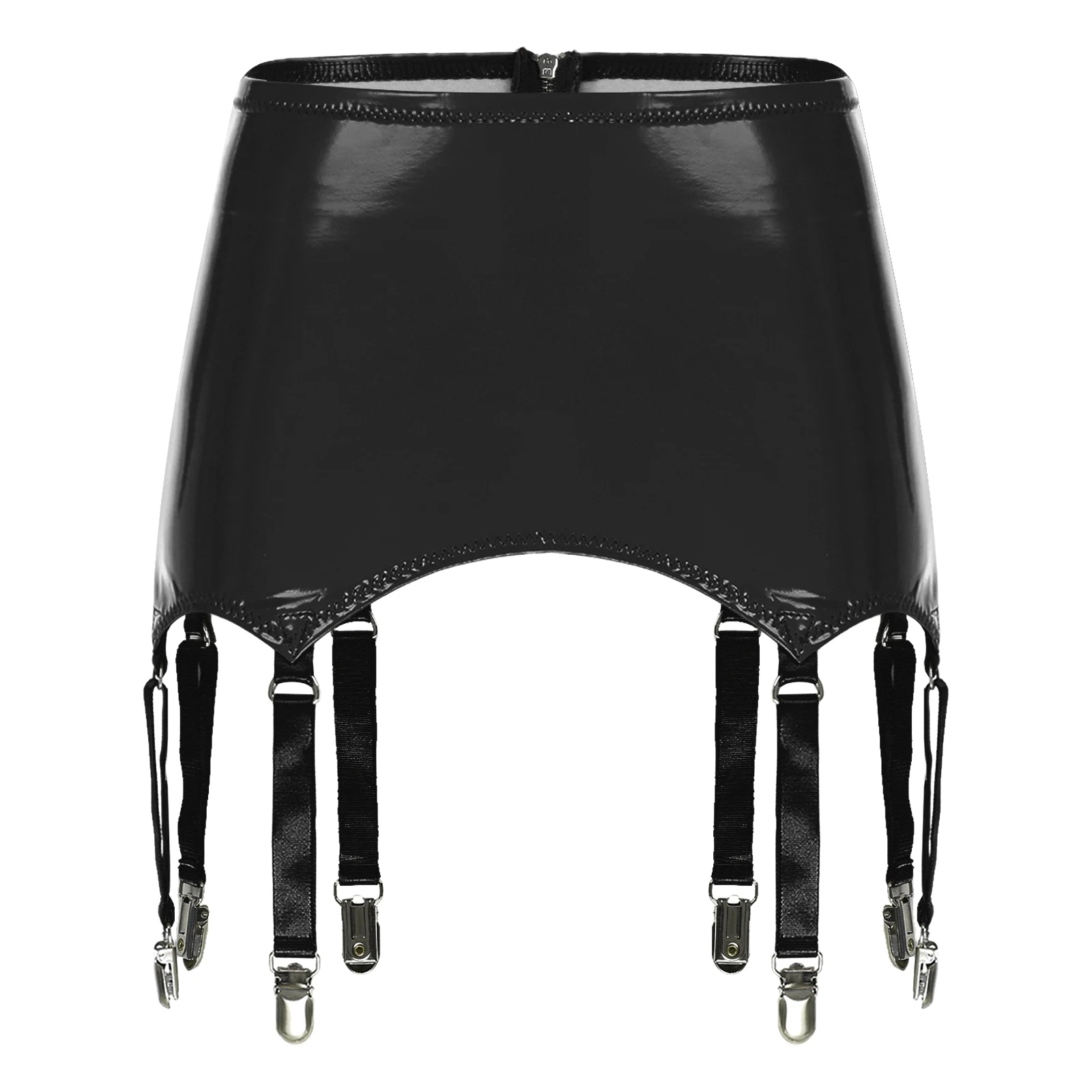 Womens Sexy Lingerie Wet Look Patent Leather Garters with Metal Clips Suspender Belt Party Pole Dancing Performance Clubwear