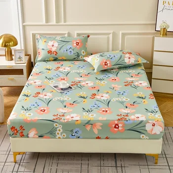 Set lenzuola con angoli Copriletto in stile floreale Federa Rezapanельное бельё нар Lenzuolo elastico per la casa Biancheria da letto delicata sulla pelle 1