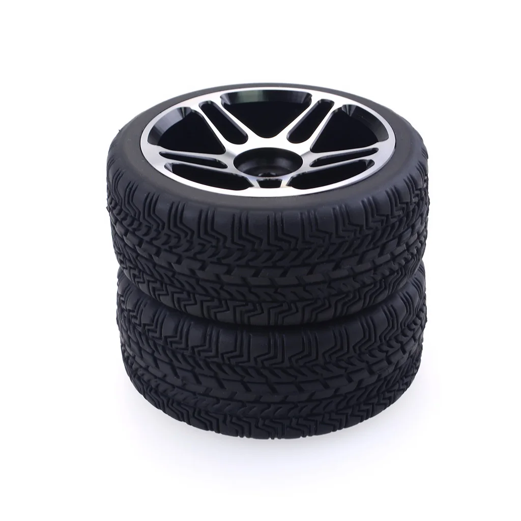 

hobbysoul 4pcs New RC 1:10 On Road flat car Tires Soft & Alloy Aluminum wheels Rims Hex 12mm