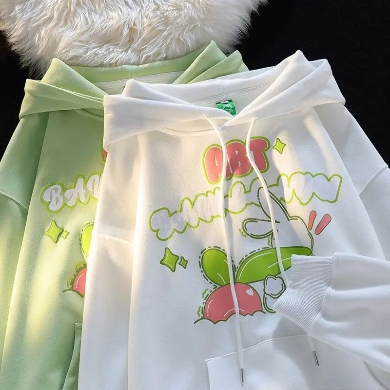 

Американский тренд для мужчин и женщин, индивидуальный ретро свитер с капюшоном и принтом кролика, парный Повседневный Топ в стиле хип-хоп с длинным рукавом в стиле Харадзюку y2k