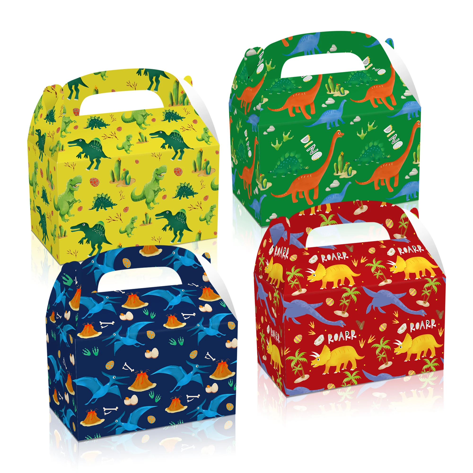 Dd072 4 Pezzi Cartoon Dinosaur Roar Dino Wild One Party Portable Favor Imballaggio Confezione Regalo Borsa Compleanno Baby Shower Decorazioni Per Fest
