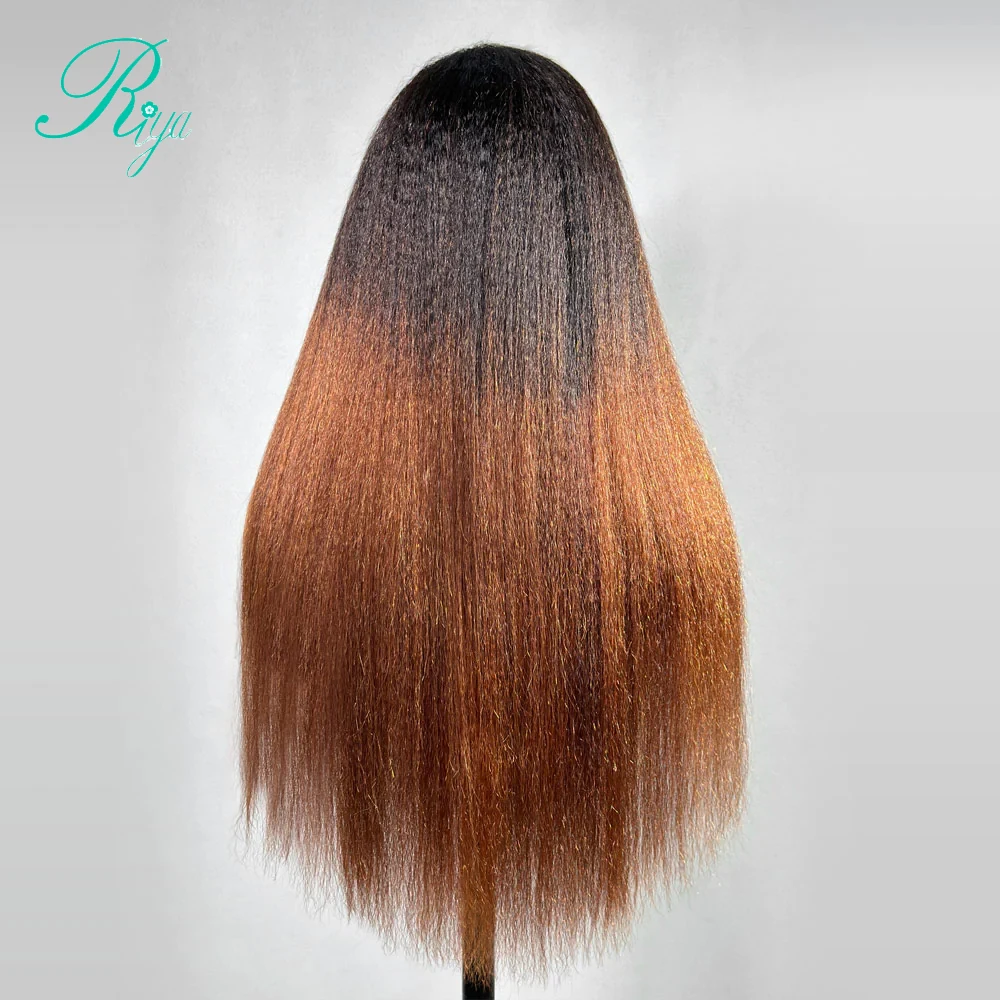 Kinky Straight 13x4 Transparent Lace Front Wig With Kinky Enges Ombre Honey Blonde Colored Human Hair 13x6 Lace Frontal Wigs