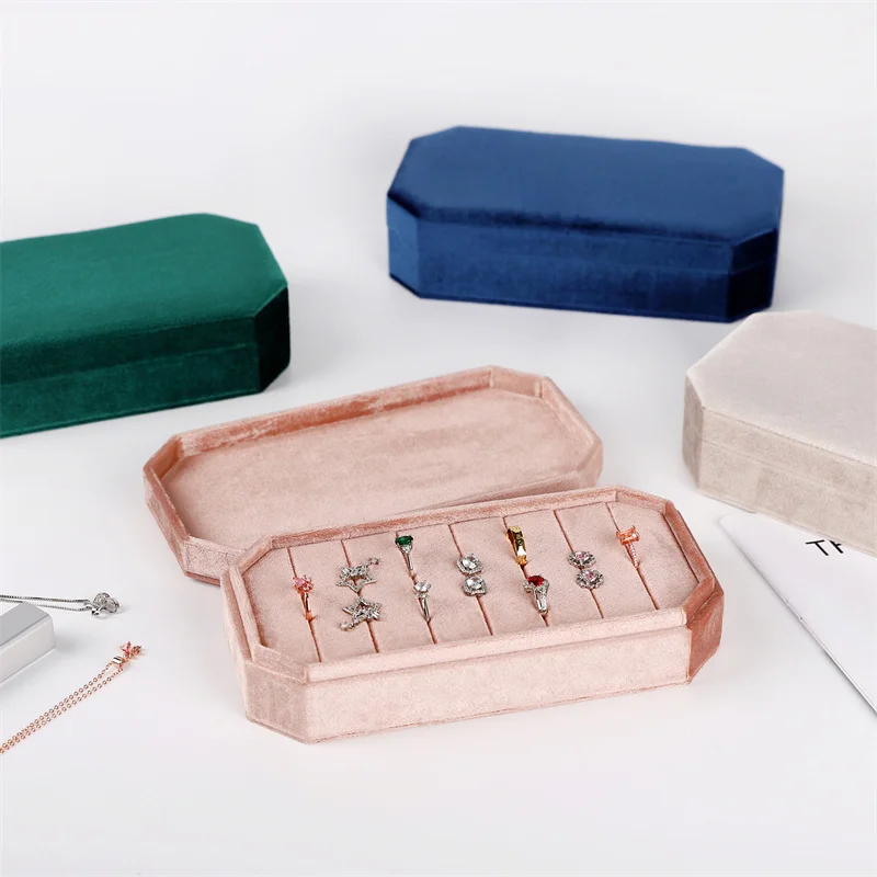 Velvet Rings Earrings Tray Dustproof Jewelry Display Holder with Lid Dress Tables Drawer Jewelry Storage Case Organizer Box oirlv premium white leather 24 grid jewelry tray with transparent lid earrings rings organizer box stackable jewelry box drawer
