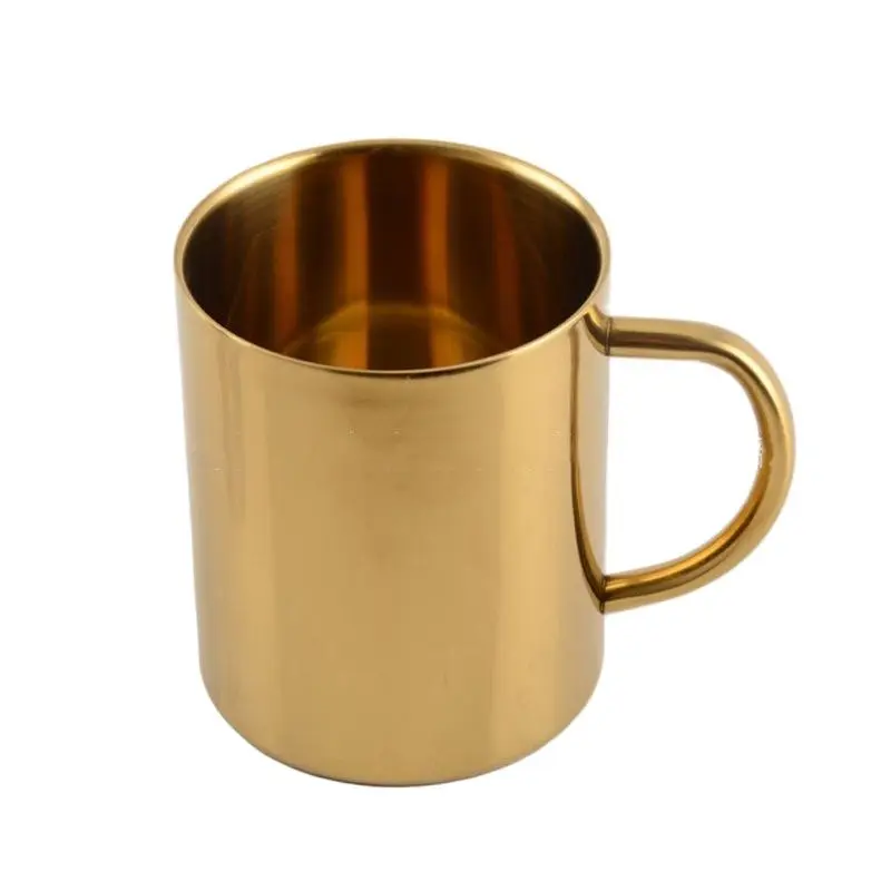 

Gold double stainless steel mug home metal with handle coffee cup 350ML