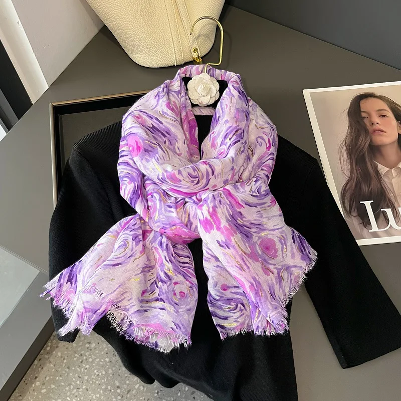 Neue Winter van Gogh Sternennacht Fransen Viskose Schal Schal Dame hochwertige Wickel Pashmina gestohlen Bufandas muslimischen Hijab 180*90cm – Detail 1