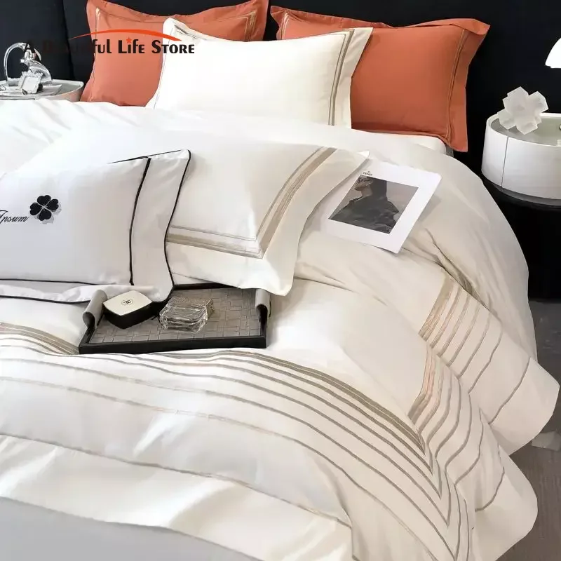 

Bedding Set, 100% Cotton Duvet Cover, Hotel Style, Solid Color, Luxury Embroidery Quilt Cover, Bed Sheet, Pillowcases