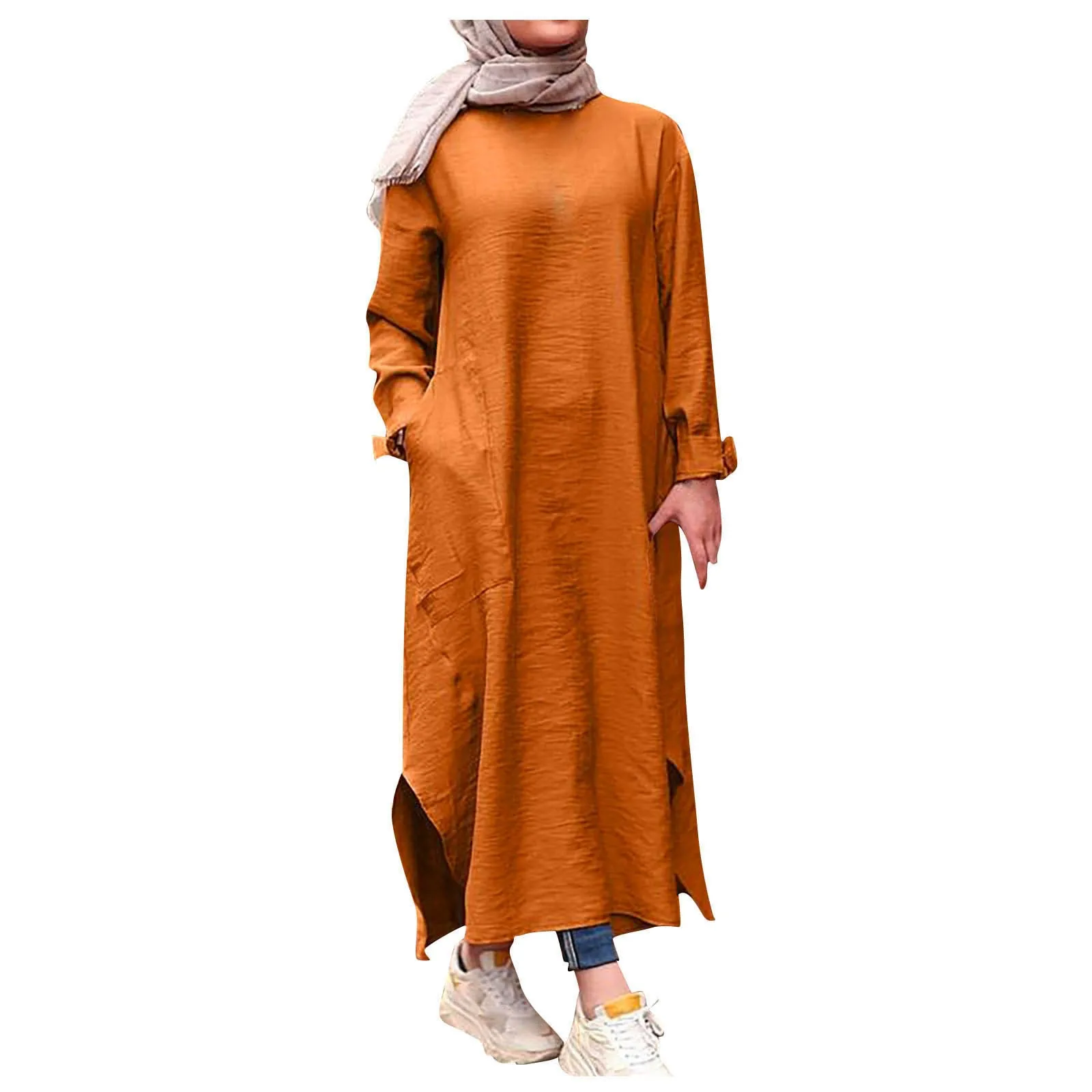 

Women Retro Long Sleeve Dress Solid Color Round Neck Maxi Dresses Evening Dress Loose Women'S Dress Summer Dress For Women 2023