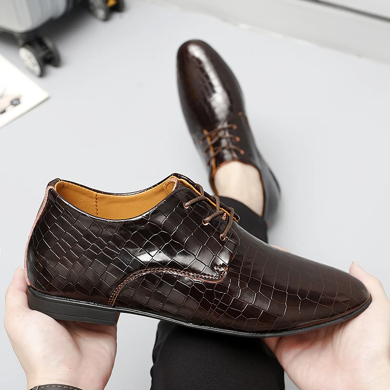 5cm Internal Increased Men Casual Business Shoes Invisible Heel Lace Up Wedding Formal Elevator Footwear