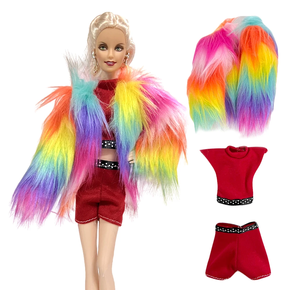 Nk 1 Set Fashion 1/6 Doll Outfit Arcobaleno Scialle + Camicia Rossa + Vestiti Corti Moderni Per Barbie Doll Accessori Girl' Doll Baby Toys