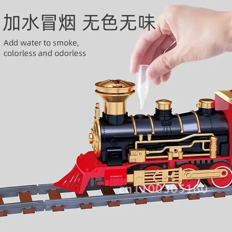 Electronic Train Toy And Car Railway And Tracks Steam Track Set Toys Gift Birthday LED With Train Kids Spray Light