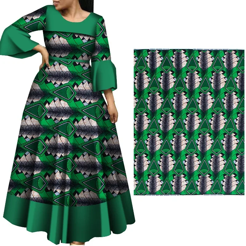 Ankara African green Geometric printed cotton wax printing Guaranteed Wax Patchwork Cotton Tissu High Quality for Dress