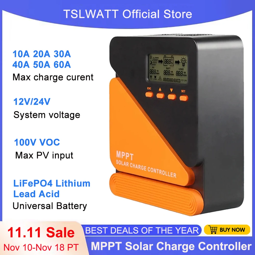 Solar Charger 12V 24V Auto MPPT Solar Charge Controller 10A 20A 30A 40A 50A 60A