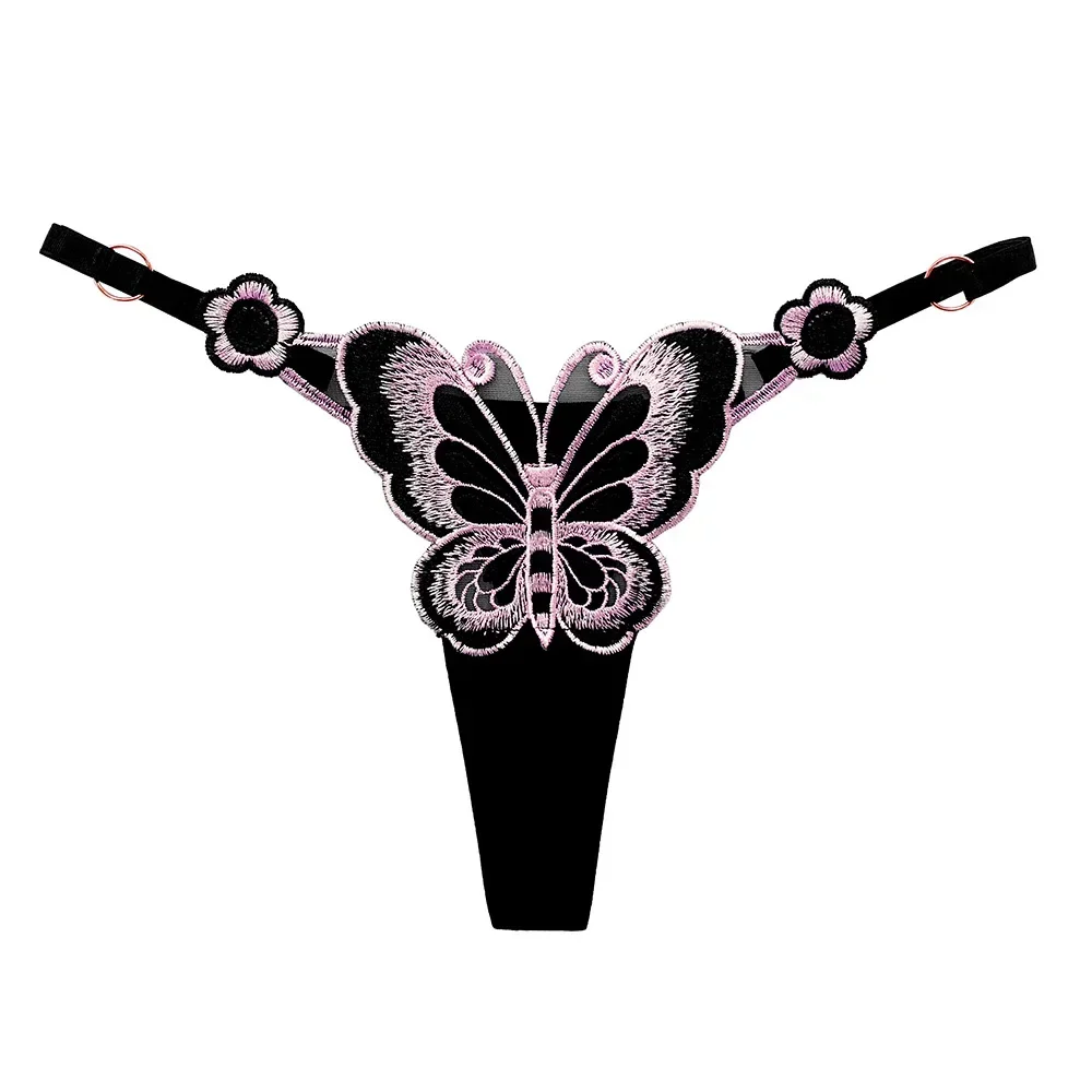 Sexy Lace Thong Women Butterfly Low Waist Panties G Strings Transparent Mesh Briefs Adjustable Waist Panties Culotte Femme