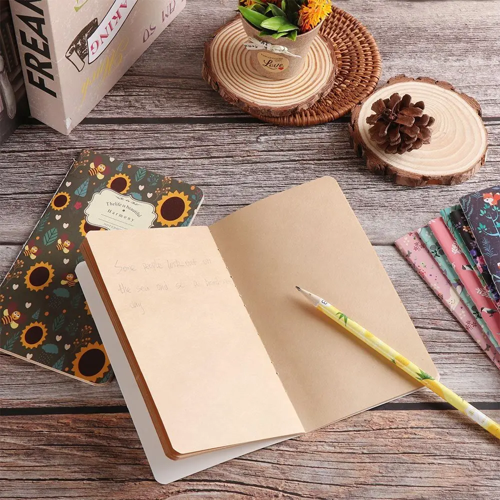 1PC Random Style Kraft Paper Notebook 48K Workbooks Color Notebooks Hand-painted Sketchbook Diarybook Stationery Office Supplies - 3