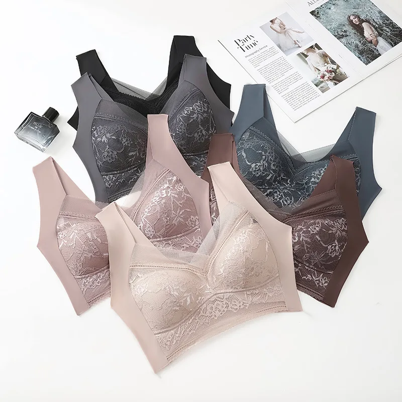 Sexy Underwear Women Push Up Bras For Women Plus Size Seamless Lace Bra  Front Closure Wireless Gather Brassiere Bralette