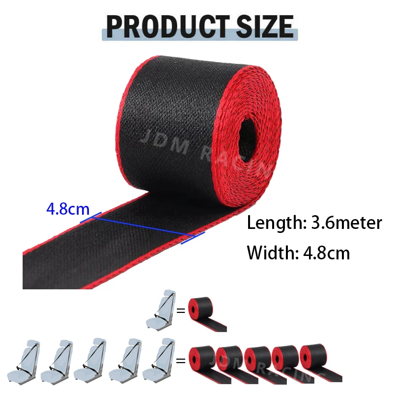 Pack of 5 Universal 3.6M Auto Strengthen Seat Belt Webbing Fabric Racing Car Modified Seat Safety Belts Harness Straps 5-seats — view 2