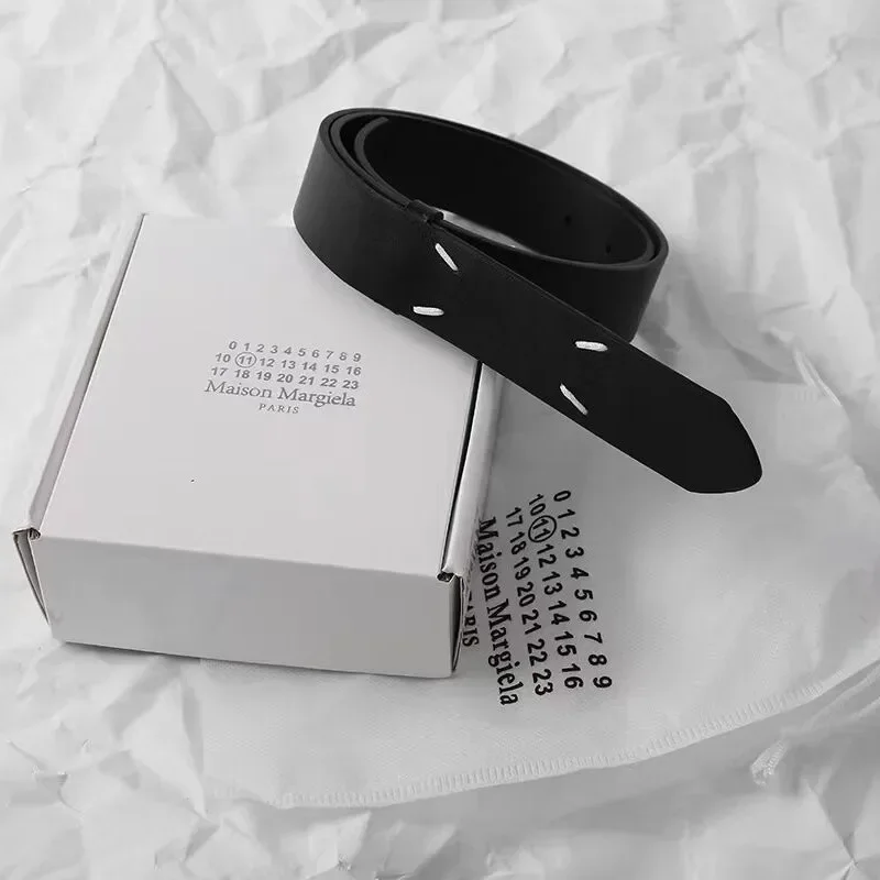 

Двухслойный ремень Margiela из воловьей кожи с четырьмя углами ручной работы, новый черный ремень Margiela с пряжкой