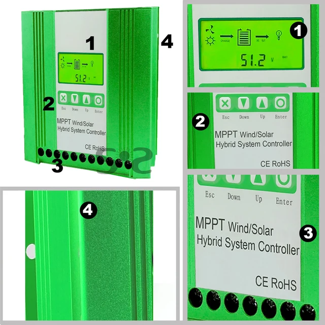 5000W 12 24 48V MPPT Hybrid Charge Controller Wind Generator Solar ...