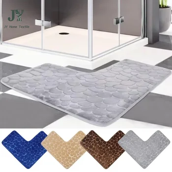 Nuovo tappetino da bagno antiscivolo in ciottoli Tappetino da toilette angolare a forma di L Lavabile in lavatrice Morbido assorbente WC Tappetino da bagno Tappetini da doccia 1
