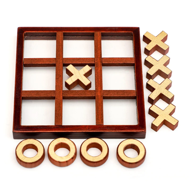 Parent-Child Interaction Wooden Board Game XO Tic Tac Toe Chess Funny Developing Intelligent Educational Toy Puzzles