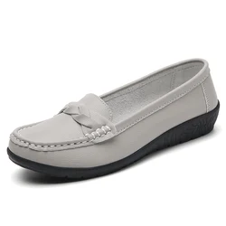 Women's Genuine Leather Breathable Loafers - Stylish Flat Walking Moccasins - 38 (Grey)