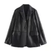 European and American style fashionable simple versatile PU imitation leather one-button suit jacket 1