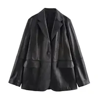 European and American style fashionable simple versatile PU imitation leather one-button suit jacket 1