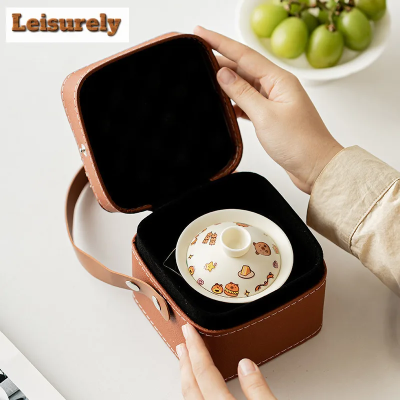 Creative Capybara Panda Handheld Travel Tea Set Kit Japanese 1 Pot 3 Cups Tea Maker Organizer Portable Camping Stock Bags Cafes