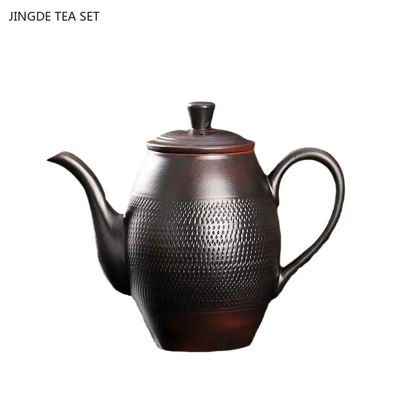 1 PCS Purple Ceramic Relief Single Dragon Phoenix Stone Scoop Pot Ball Hole Filter Large Capacity Purple Mud Retro Teapot