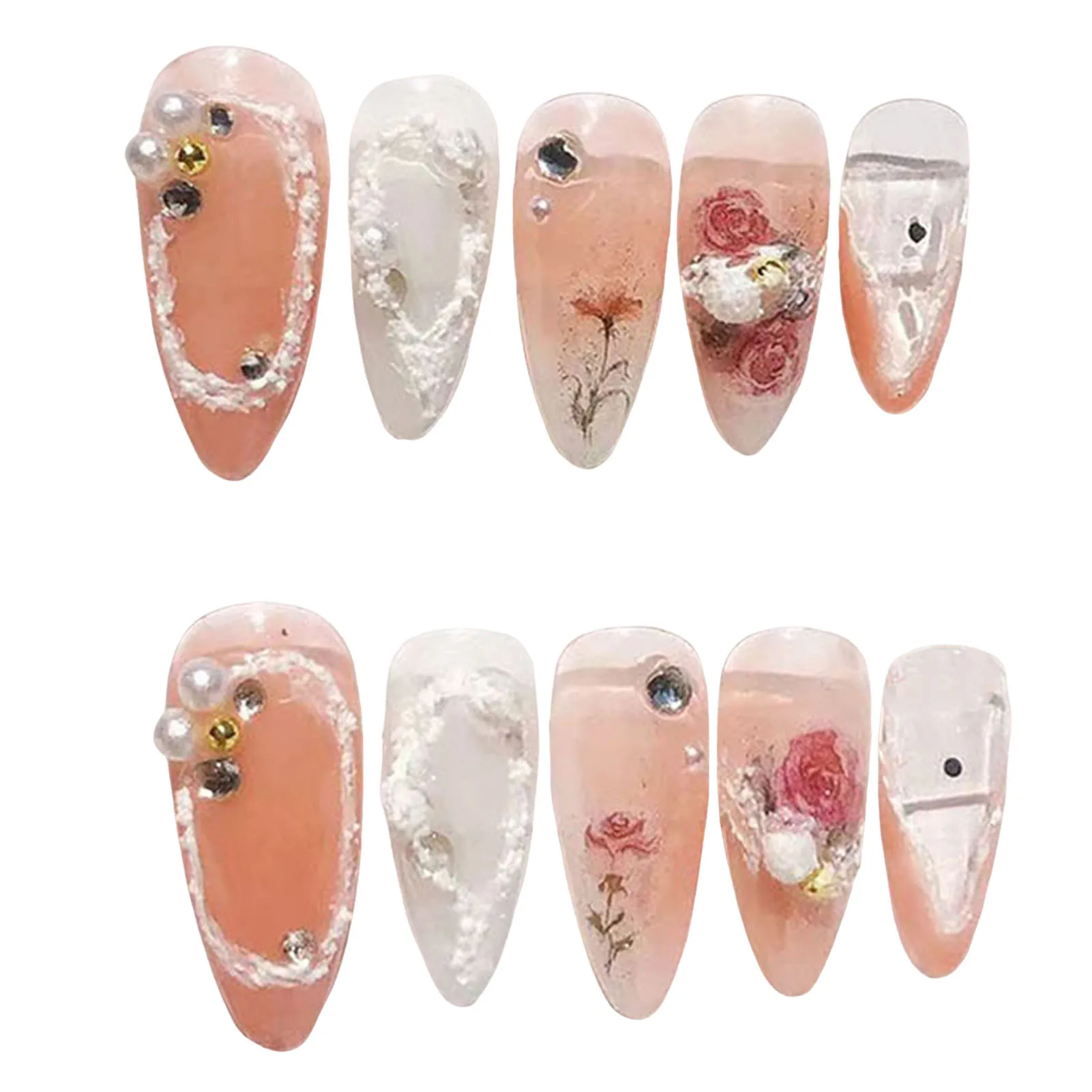 

Orange Fake Nails with Rose Printed Charming Comfortable to Wear Manicure Nails for Daily and Parties Wearing