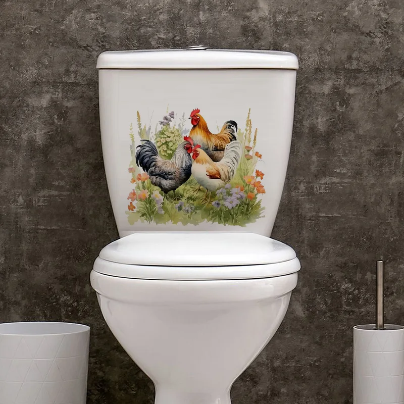 Domestic Rooster and Hen Cartoon Stickers Self-Adhesive Toilet Stickers,Wall Decal Removable, Reusable Vinyl Car Sticker
